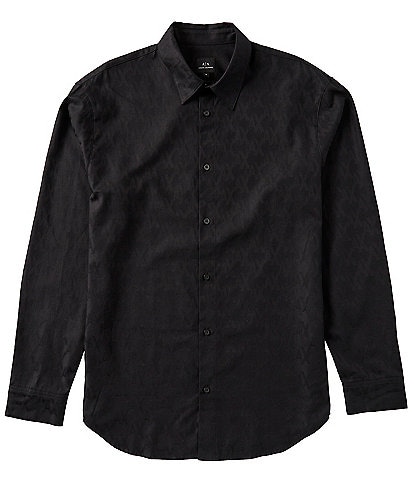 Armani Exchange Monogram Print Long Sleeve Woven Shirt