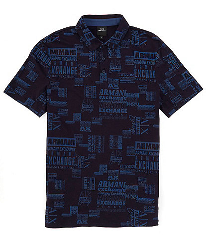 Armani Exchange Multi Logo Printed Jersey Short Sleeve Polo Shirt