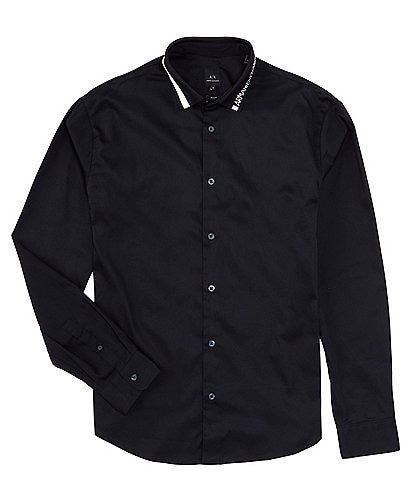 Armani Exchange Satin Logo Tape Long Sleeve Woven Shirt