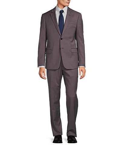 Armani Exchange Slim Fit Flat Front Textured Solid 2-Piece Suit