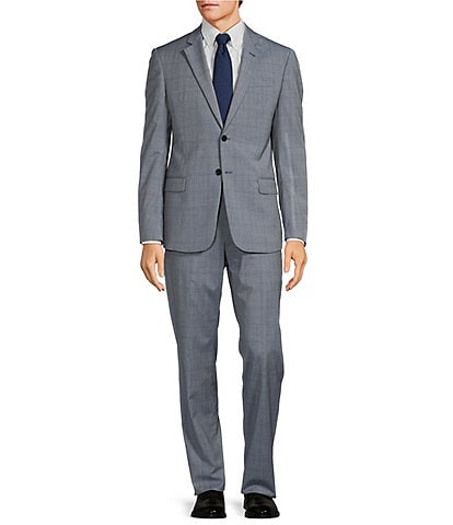 Armani Exchange Slim Fit Flat Front Windowpane Plaid Pattern 2-Piece Suit