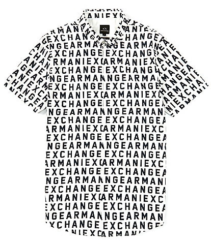 Armani Exchange Slim Fit Logo Printed Poplin Short Sleeve Woven Shirt
