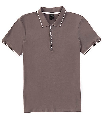 Armani Exchange Slim Fit Zipper Logo Short Sleeve Polo Shirt