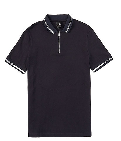 Armani Exchange Small Logo Tape Short Sleeve Quarter-Zip Polo Shirt