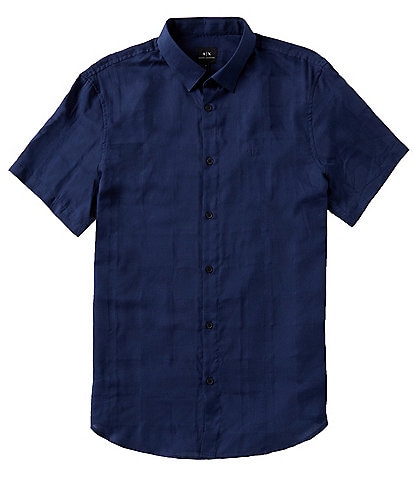 Armani Exchange Tonal Plaid Short Sleeve Woven Shirt