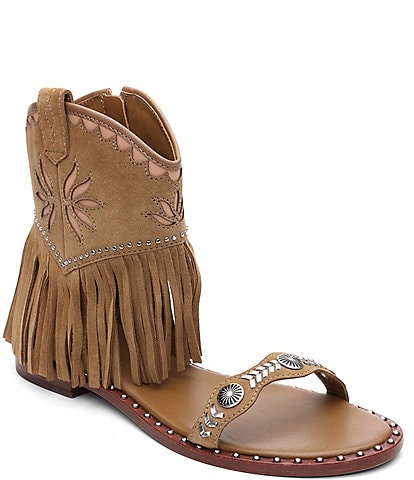 ASH Paquito Suede Fringe Western Inspired Sandals