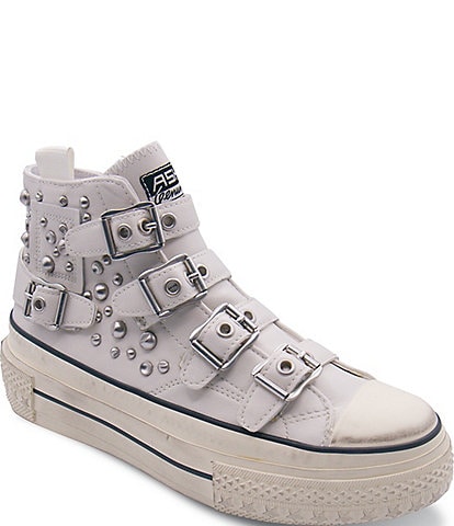 ASH Rainbow Leather Studded Buckle Strap Platform Sneakers