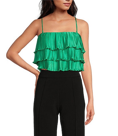 ASTR the Label Calita Tiered Square Neck Sleeveless Cropped Top