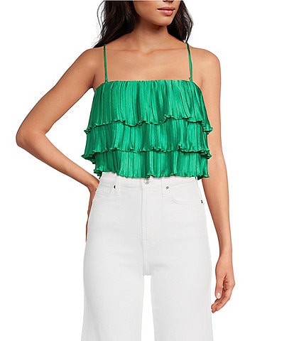 ASTR the Label Calita Tiered Square Neck Sleeveless Cropped Top