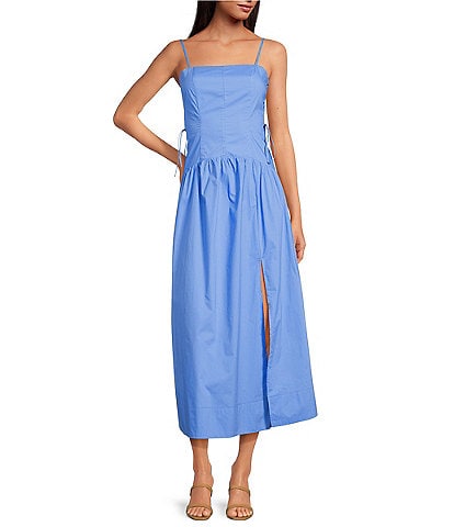 ASTR the Label Karah Square Neck Cut-Out Lace-Up Ties High Slit Drop Waist Maxi Dress