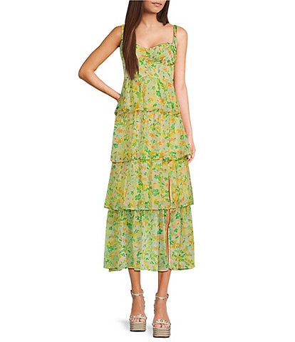 ASTR the Label Midsummer Floral Print Sweetheart Neck Sleeveless Midi Dress