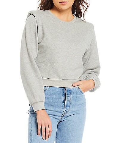 ASTR the Label Sparrow Exaggerated Shoulder Pad Crew Neck Long Blouson Sleeve Statement Sweater