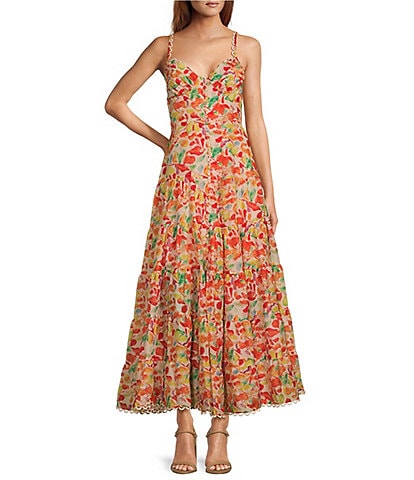 ASTR the Label Tazia Floral Sweetheart Neck Sleeveless Tiered Midi Dress