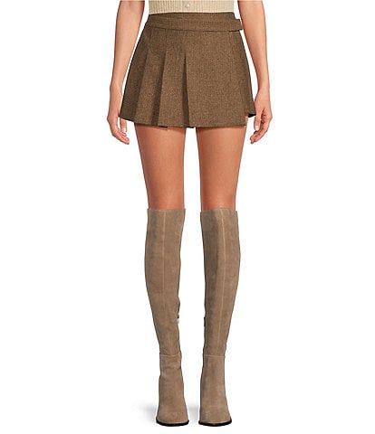 ASTR the Label Theodora Pleated Asymmetrical Wool Blend Mini Wrap Skirt