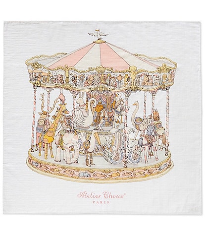Atelier Choux Paris Organic Cotton Baby Carousel Swaddle Blanket with Gift Box