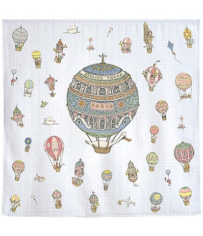 Atelier Choux Paris Organic Cotton Baby Hot Air Balloons Swaddle Blanket with Gift Box