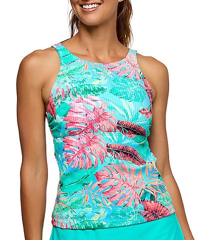 Athena Next by Athena Coconut Bay Tropical High Neck D-Cup Bra Size Extended Tankini Swim Top