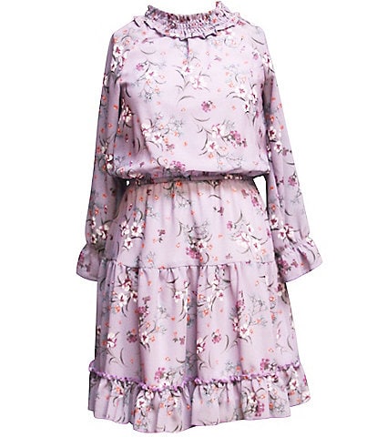 Ava & Yelly Big Girls 7-16 Long Sleeve Floral Chiffon Fit-And-Flare Dress
