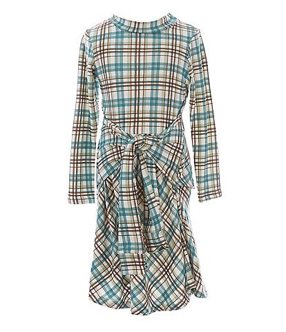 Ava & Yelly Big Girls 7-16 Long-Sleeve Plaid Tie-Front Fit-And-Flare Dress