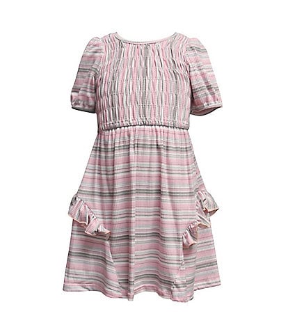 Ava & Yelly Little Girls 4-6X 3/4 Sleeve Striped Brushed Rib Knit Fit-And-Flare Dress