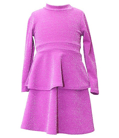 Ava & Yelly Little Girls 4-6X Long-Sleeve Metallic-Knit Fit-And-Flare Dress