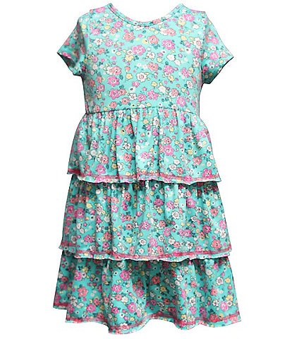 Ava & Yelly Little Girls 4-6X Short Sleeve Floral-Printed Ruffle-Tier Trapeze Dress