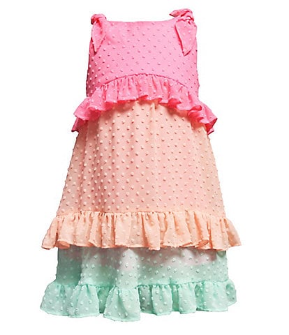 Ava & Yelly Little Girls 4-6X Sleeveless Color Block Clip-Dot Tiered Empire-Waist Dress