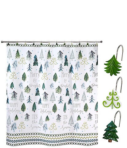 Avanti Linens Christmas Trees Collection 13-Piece Shower Curtain And Shower Hook Set