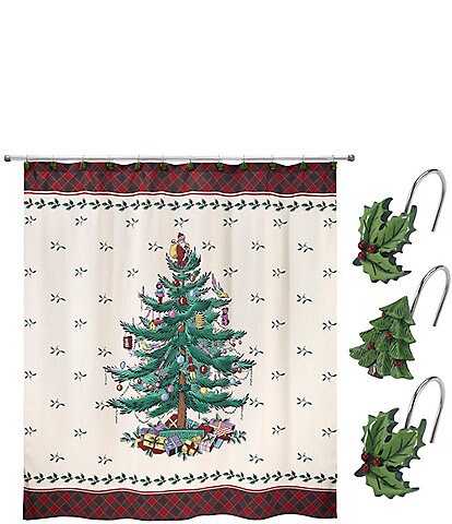 Spode Christmas Tree® Tartan Collection 13-Piece Shower Curtain And Shower Hook Set