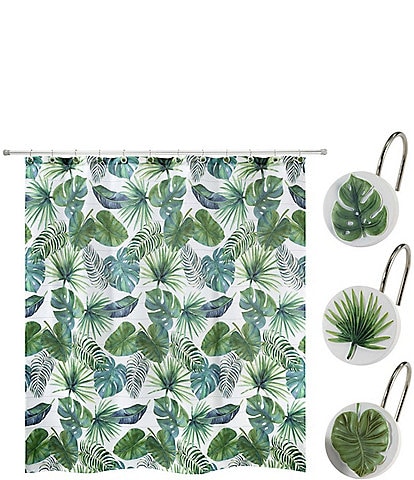 Avanti Linens Viva Palm Shower Curtain And Hook Set, 13-Piece Set