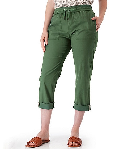 Aventura Ballard Solid Weave Flat Front Elastic Drawstring Waist Cropped Pants