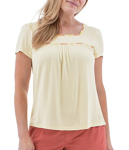 Aventura Capella Emboidered Square Neck Short Sleeve Knit Top