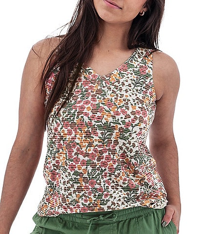 Aventura Charlie Organic Cotton Single Knit Jersey Burnout Floral Soft V-Neck Tank Top