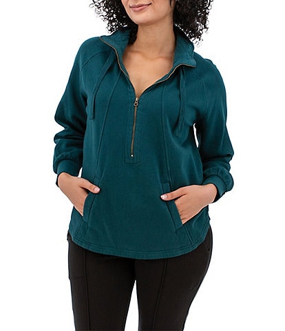 Aventura Cotton Drift Fleece Knit Stand Collar Half Zip Pullover Sweater