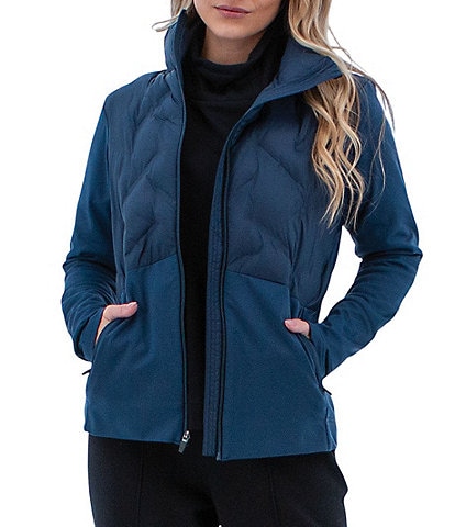 Aventura Everett Mixed Media Quilted Stand Collar Zip Front Jacket
