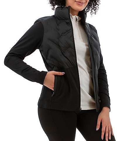 Aventura Everett Mixed Media Quilted Stand Collar Zip Front Jacket