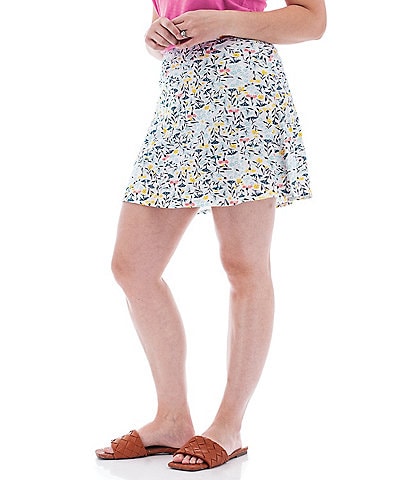 Aventura Linden Floral Slub Knit Jersey Wide Waist Pull-On Skort