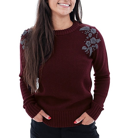 Aventura Lindley Embroidered Ribbed Neck Long Sleeve Sweater