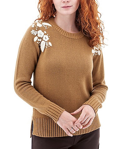 Aventura Lindley Embroidered Ribbed Neck Long Sleeve Sweater