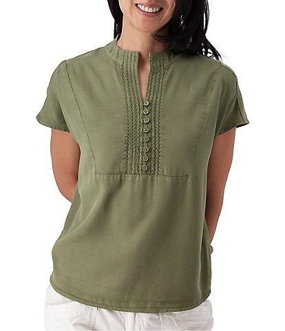 Aventura Margot Solid Woven Twill Mandarin Collar Top