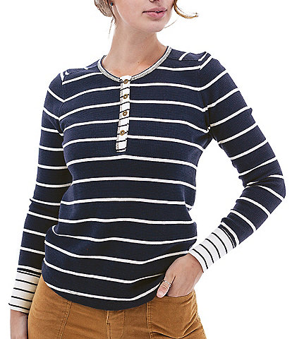 Aventura Nicole Rib Knit Striped Henley Top