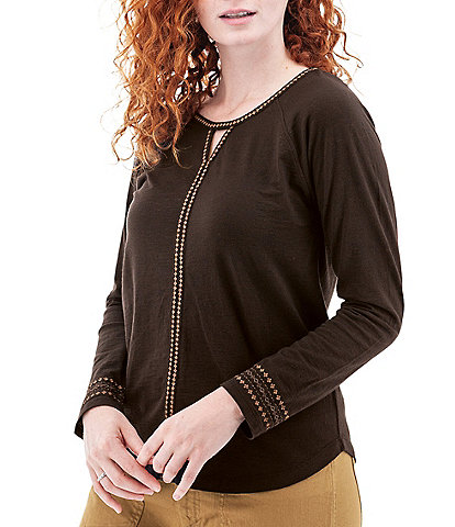 Aventura Rafferty Embroidered V-Notch Long Sleeve Top