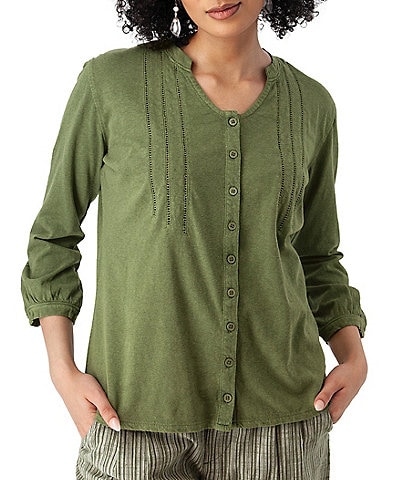 Aventura Simone Organic Cotton Blend 3/4 Sleeve Button Front Top