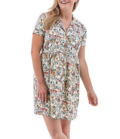 Aventura Stirling Floral Print Short Sleeve Collared Button Front Dress