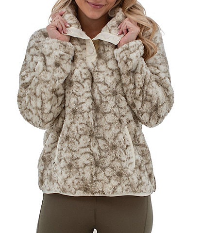 Aventura Wintertide Printed Stand Collar Front Snap Fleece Pullover Top