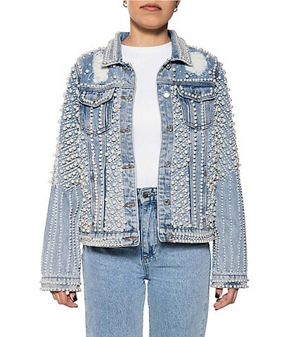 Azalea Wang Alara Collared Cropped Denim Jacket