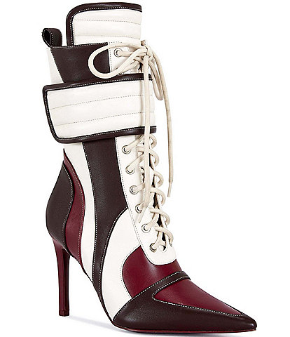 Azalea Wang Amada Colorblock Lace Up Pointed Toe Boots