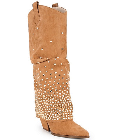 Azalea Wang Amiah Rhinestone Fold Over Western Boots