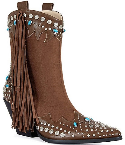 Azalea Wang Anorak Fringed Studded Western Booties