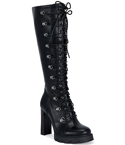 Azalea Wang Auriga D-ring Duel Laced Block Heel Platform Tall Boots